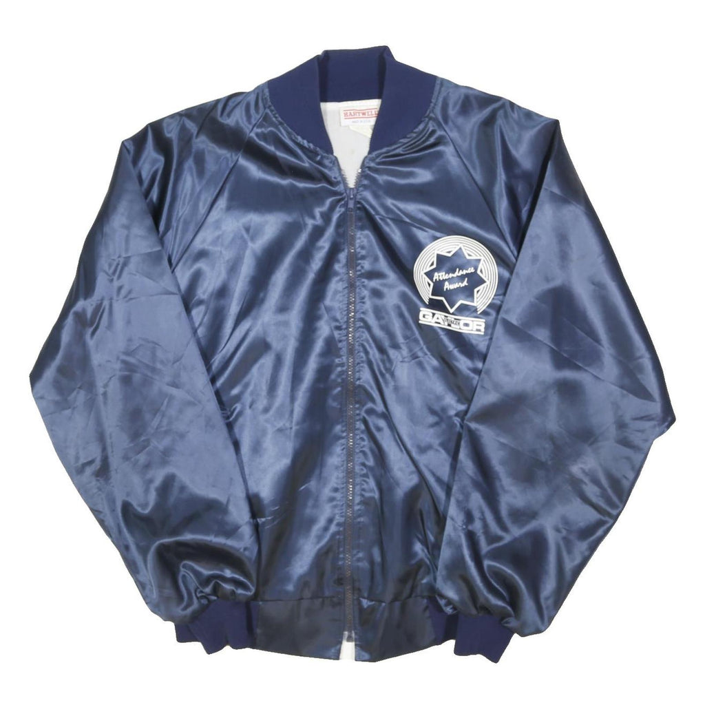 HARTWELL Mens Navy Blue Bomber Jacket L Nylon Plain Zip Athletic Fit