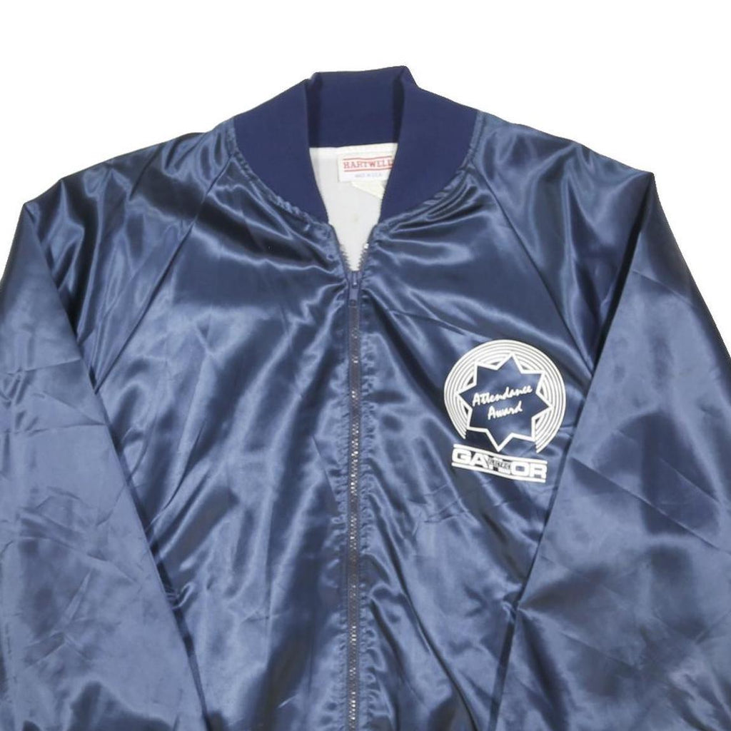 HARTWELL Mens Navy Blue Bomber Jacket L Nylon Plain Zip Athletic Fit
