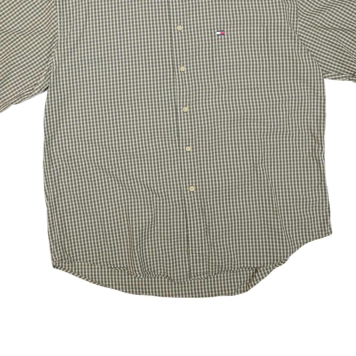 TOMMY HILFIGER Mens Green & White Check Shirt XL Classic Fit Embroidered Logo