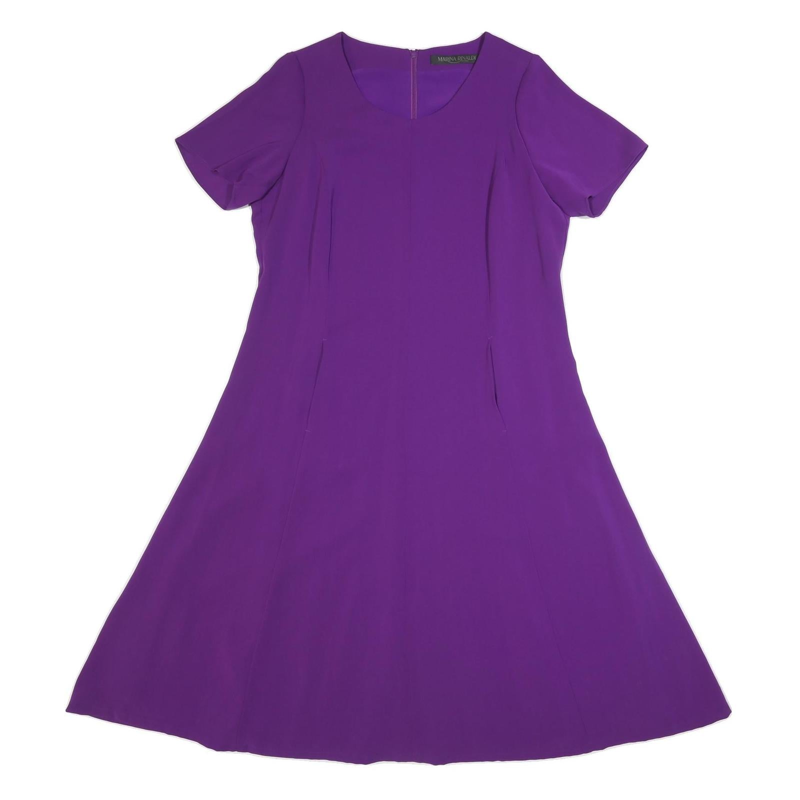 MARINA RINALDI Womens Purple Fit & Flare Polyester Blend Short Sleeve Midi Dress