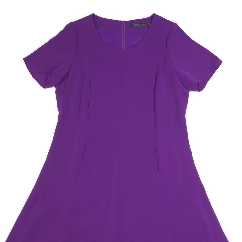 MARINA RINALDI Womens Purple Fit & Flare Polyester Blend Short Sleeve Midi Dress