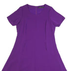 MARINA RINALDI Womens Purple Fit & Flare Polyester Blend Short Sleeve Midi Dress