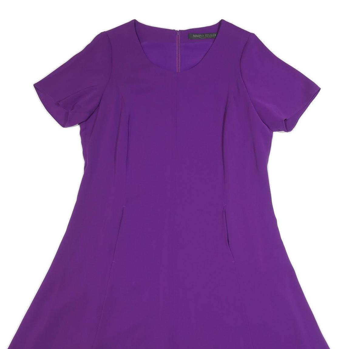 MARINA RINALDI Womens Purple Fit & Flare Polyester Blend Short Sleeve Midi Dress
