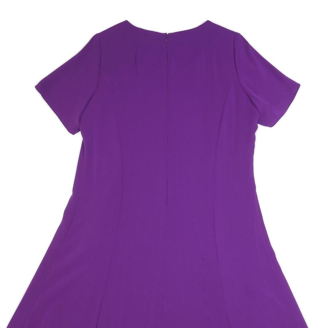MARINA RINALDI Womens Purple Fit & Flare Polyester Blend Short Sleeve Midi Dress