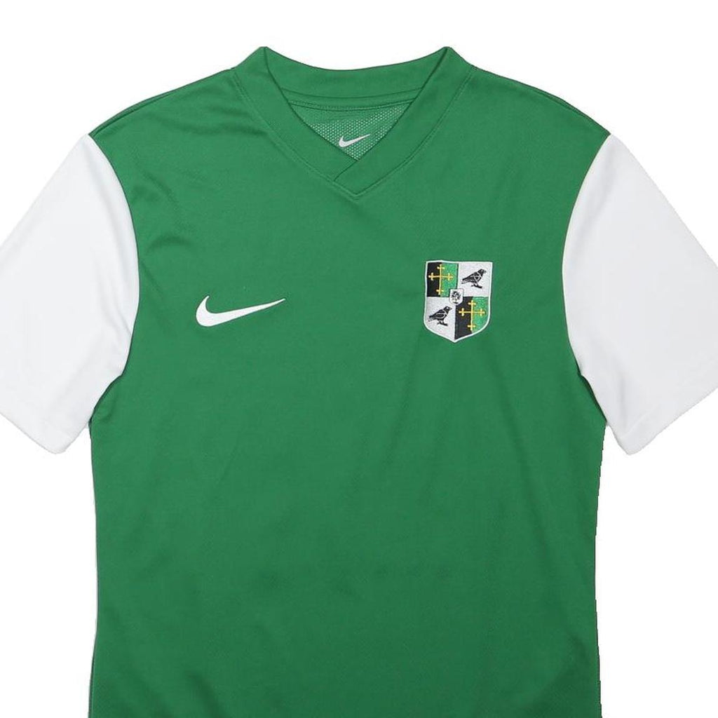 NIKE Mens Green & White Sports Graphic T-Shirt S Short Sleeve V-Neck Breathable