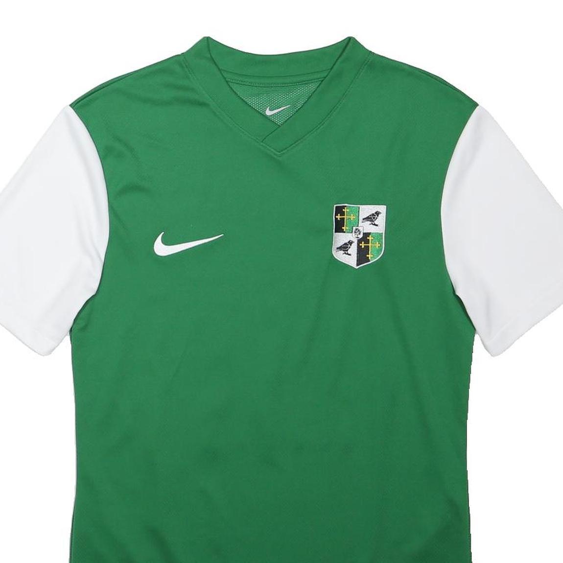 NIKE Mens Green & White Sports Graphic T-Shirt S Short Sleeve V-Neck Breathable