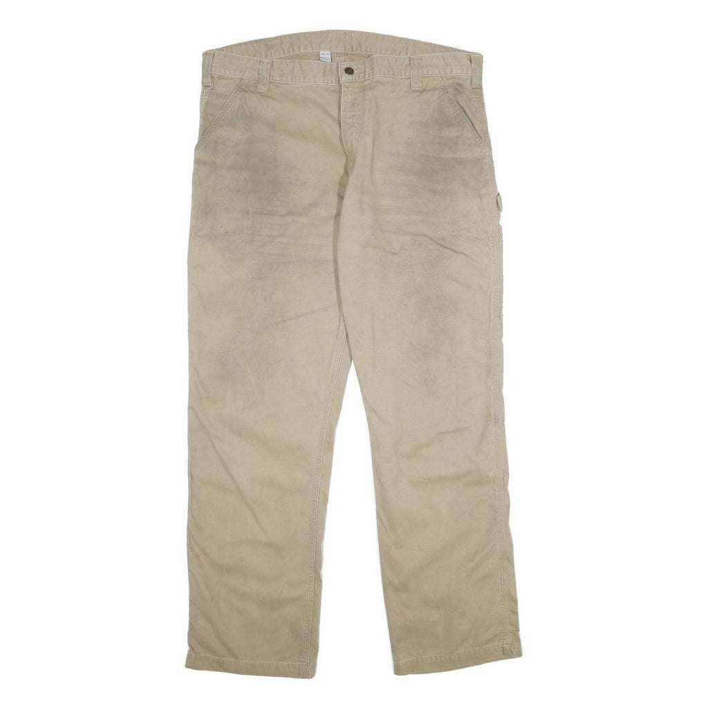 CARHARTT Mens Cotton Beige Relaxed Straight Trousers W40 L32 Workwear Zip