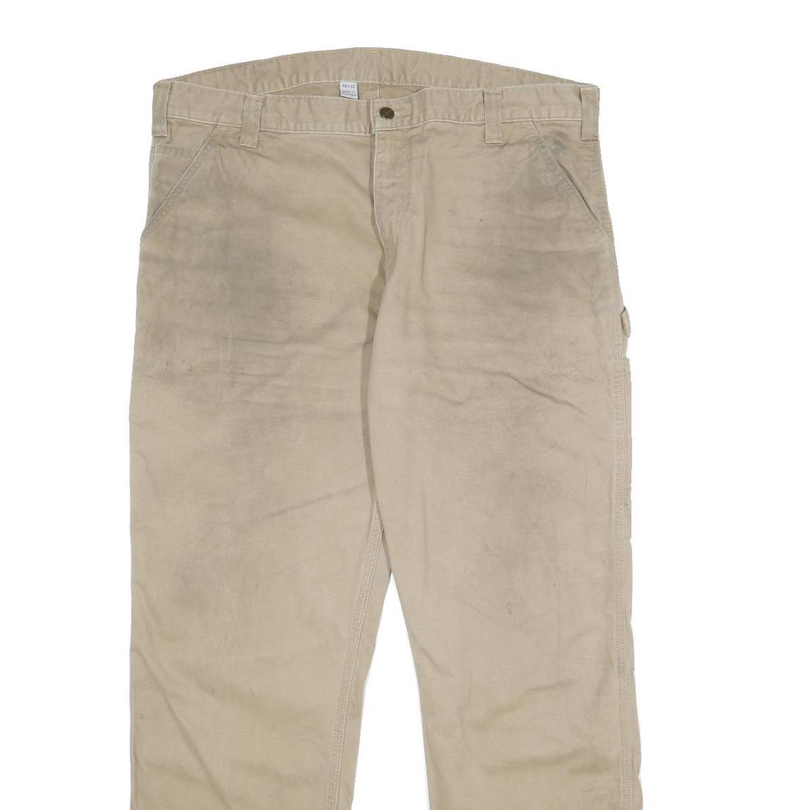 CARHARTT Mens Cotton Beige Relaxed Straight Trousers W40 L32 Workwear Zip