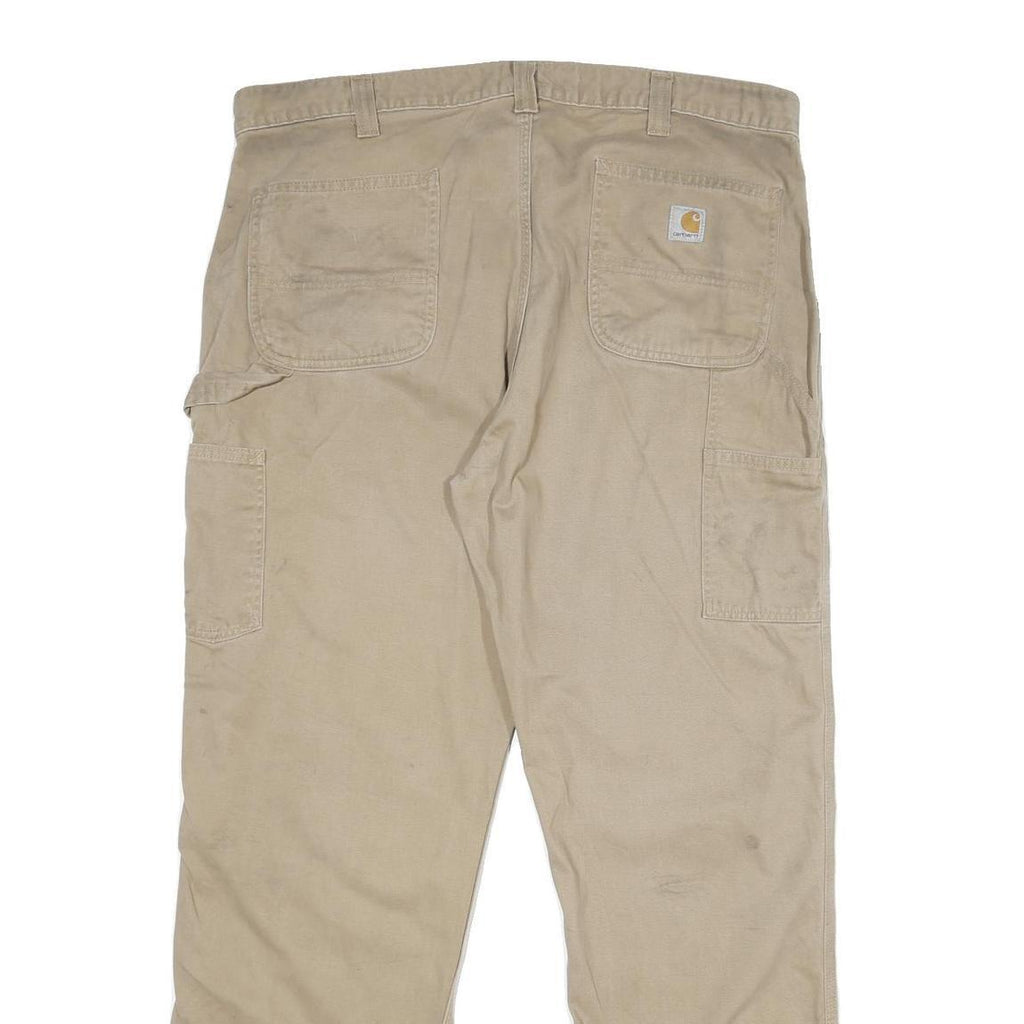 CARHARTT Mens Cotton Beige Relaxed Straight Trousers W40 L32 Workwear Zip
