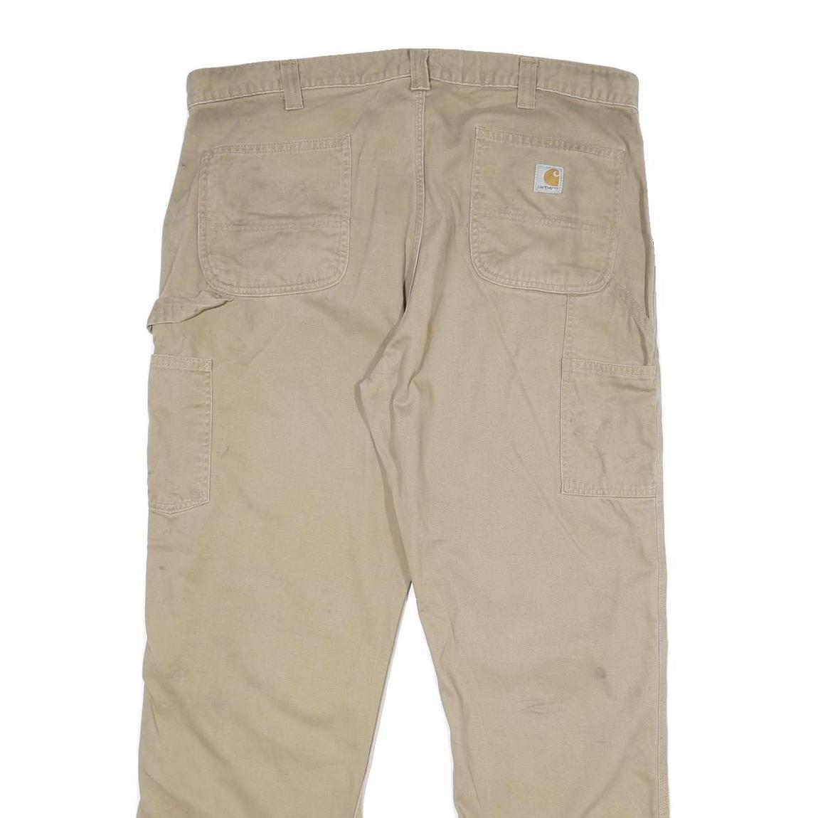 CARHARTT Mens Cotton Beige Relaxed Straight Trousers W40 L32 Workwear Zip