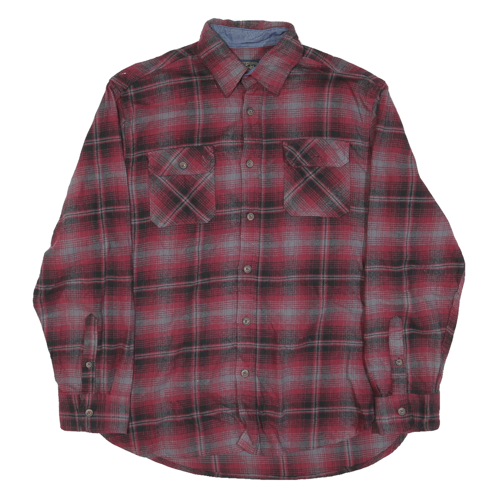 JACHS Mens Red & Grey Plaid Shirt M Cotton Blend Casual Long Sleeve Button