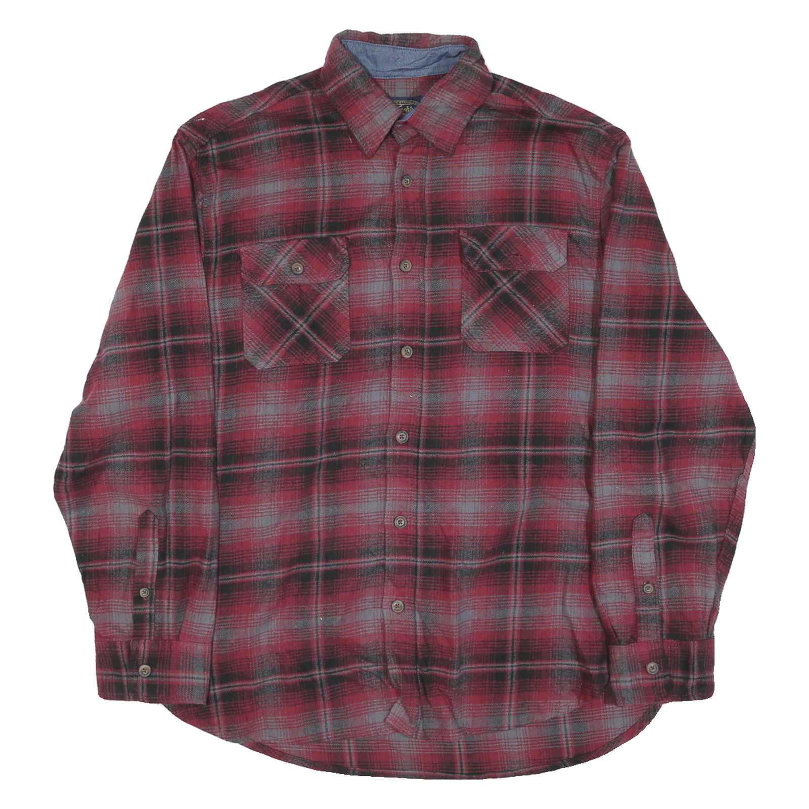 JACHS Mens Red & Grey Plaid Shirt M Cotton Blend Casual Long Sleeve Button