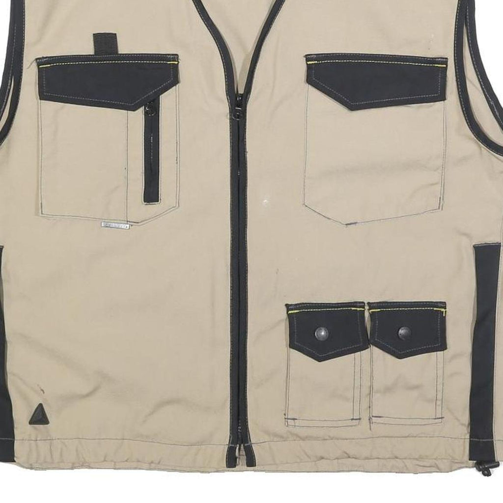 PANOPLY Mens Beige & Black Cotton Blend Zip Jacket L Casual Utility Vest