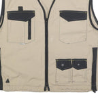 PANOPLY Mens Beige & Black Cotton Blend Zip Jacket L Casual Utility Vest