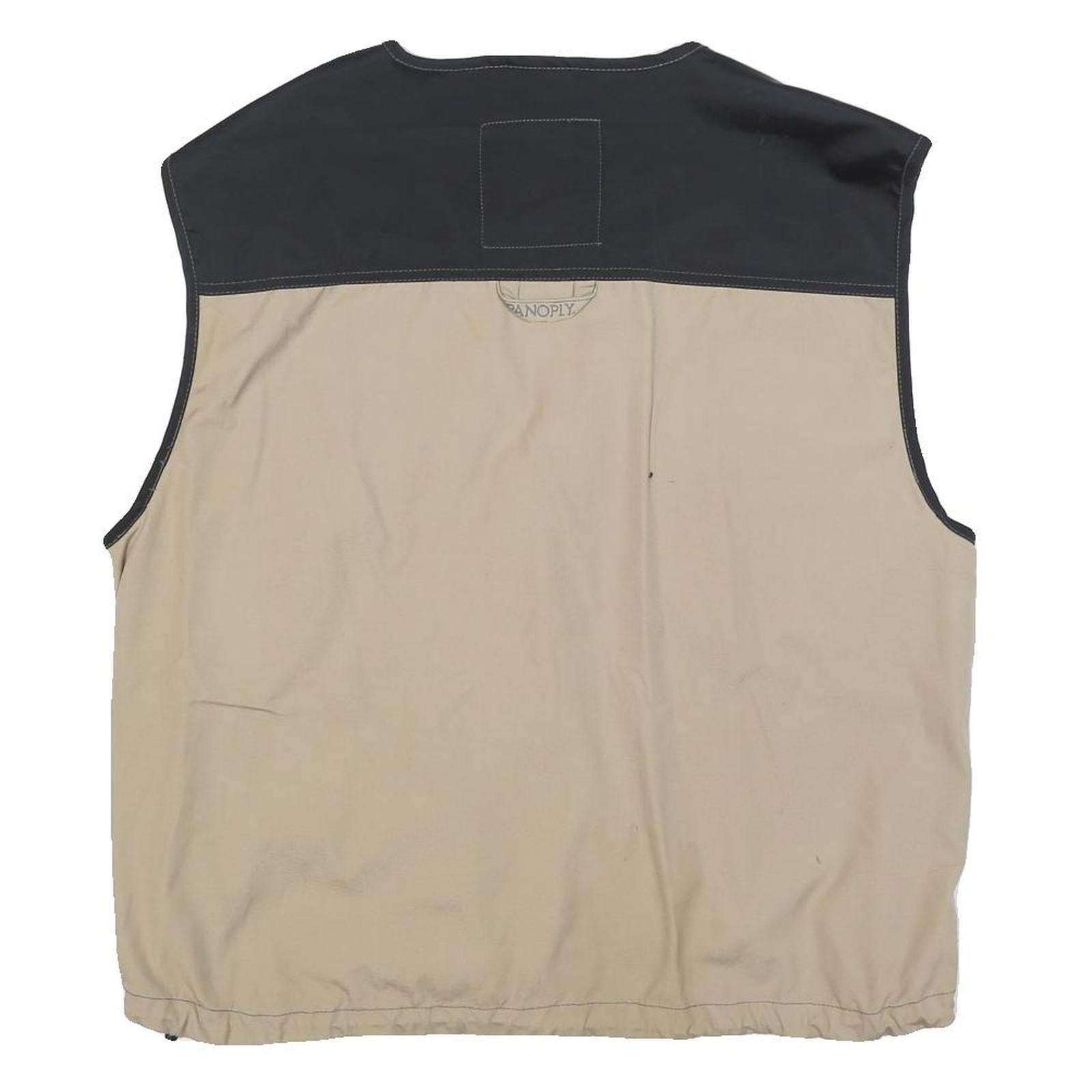PANOPLY Mens Beige & Black Cotton Blend Zip Jacket L Casual Utility Vest