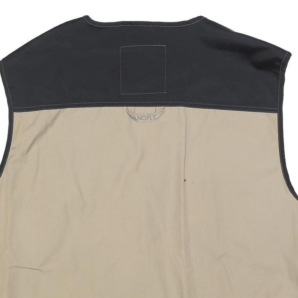 PANOPLY Mens Beige & Black Cotton Blend Zip Jacket L Casual Utility Vest