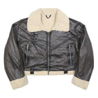 Womens Black Faux Leather Jacket XL Polyester Blend Plain Zip Collar Long Sleeve