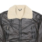 Womens Black Faux Leather Jacket XL Polyester Blend Plain Zip Collar Long Sleeve