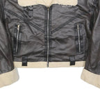 Womens Black Faux Leather Jacket XL Polyester Blend Plain Zip Collar Long Sleeve