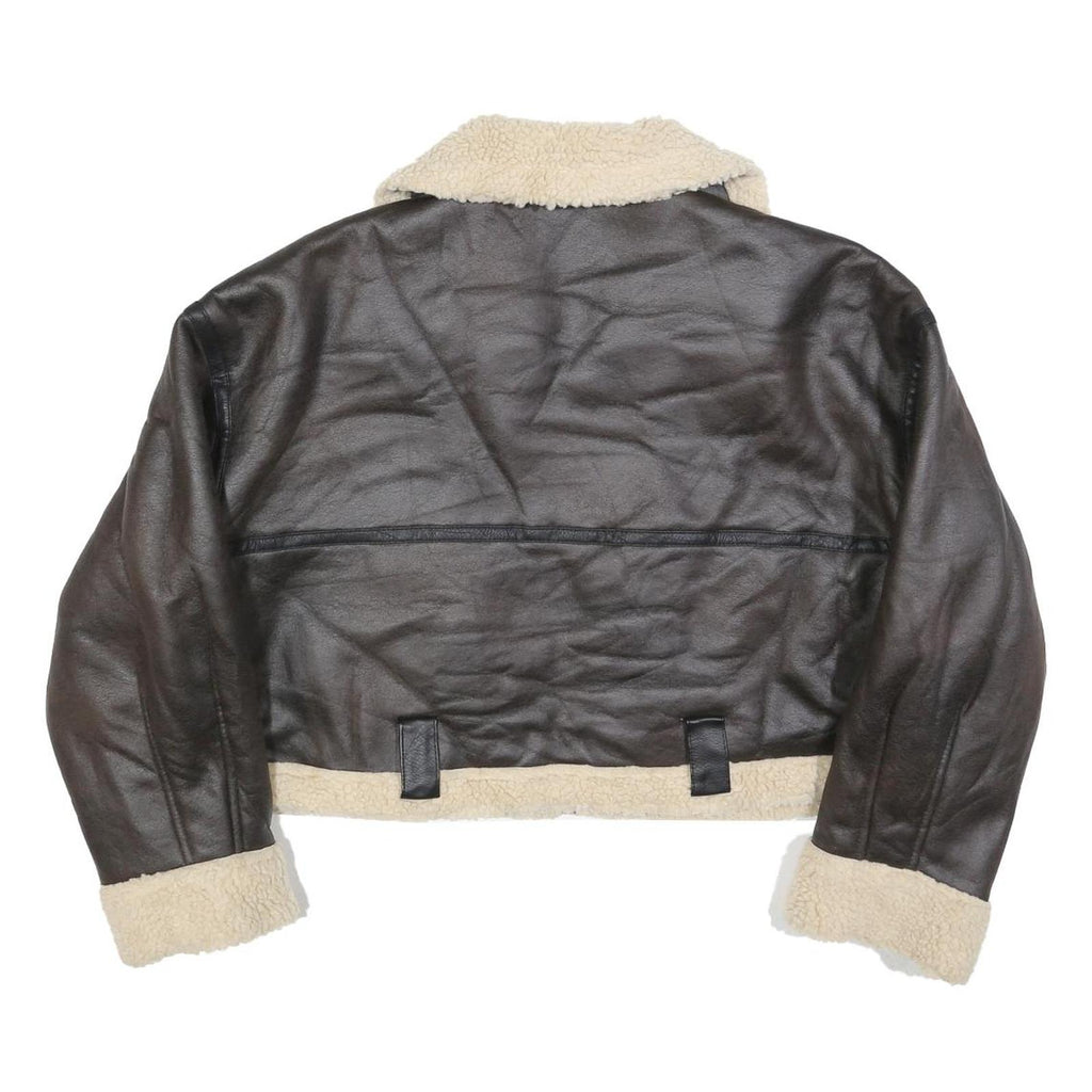 Womens Black Faux Leather Jacket XL Polyester Blend Plain Zip Collar Long Sleeve