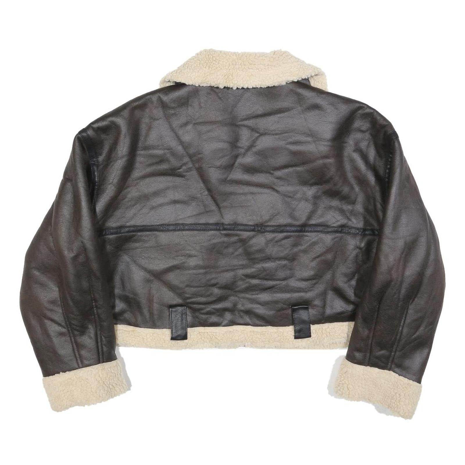 Womens Black Faux Leather Jacket XL Polyester Blend Plain Zip Collar Long Sleeve