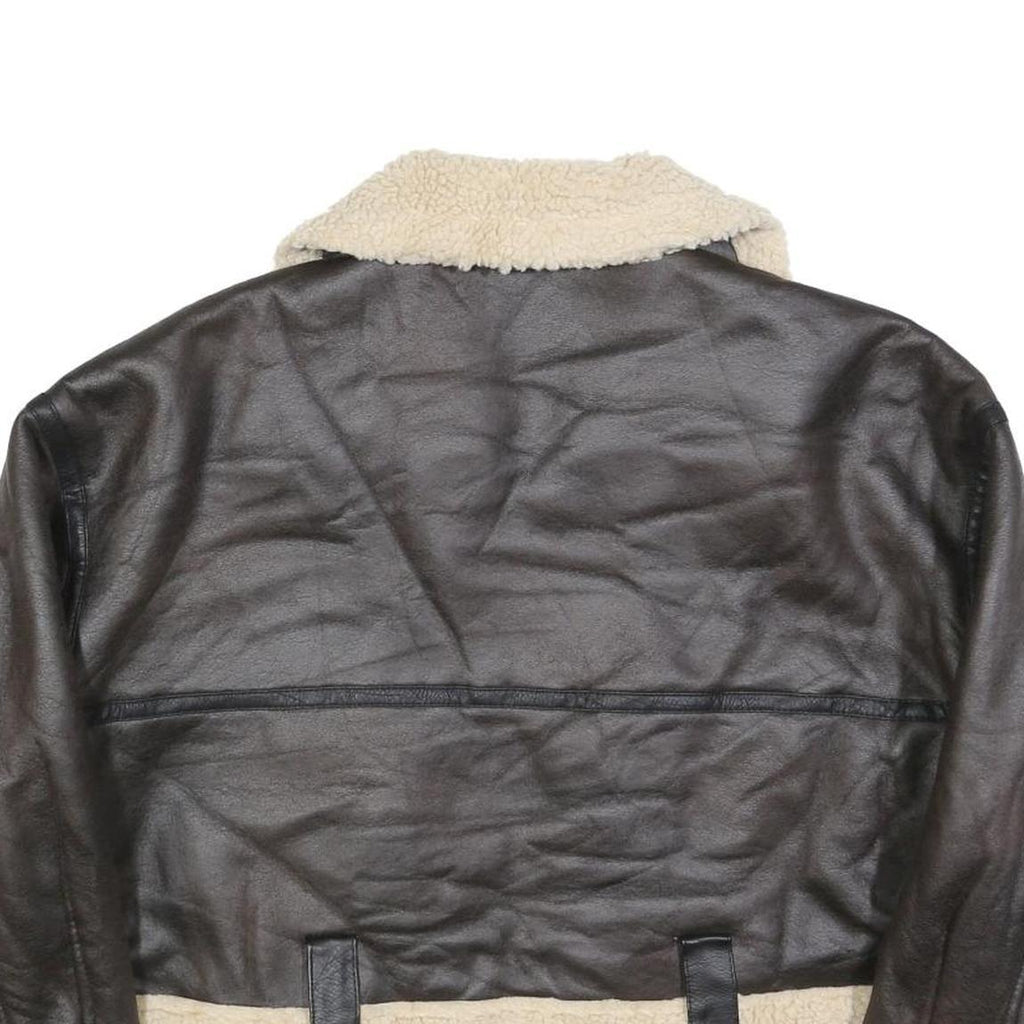 Womens Black Faux Leather Jacket XL Polyester Blend Plain Zip Collar Long Sleeve