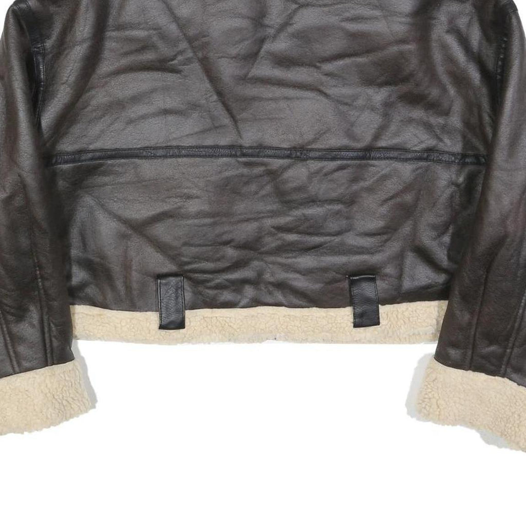 Womens Black Faux Leather Jacket XL Polyester Blend Plain Zip Collar Long Sleeve