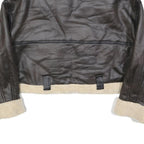 Womens Black Faux Leather Jacket XL Polyester Blend Plain Zip Collar Long Sleeve