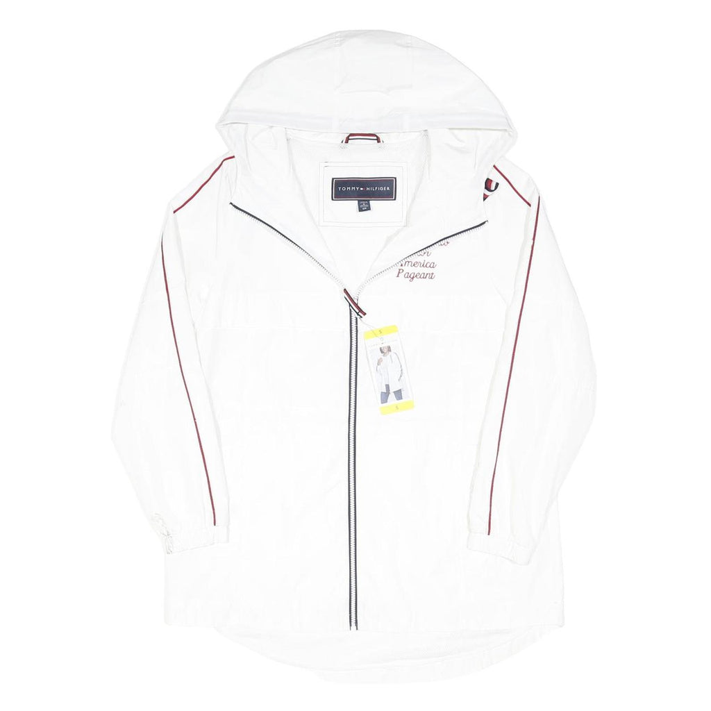 TOMMY HILFIGER Womens White Slim Hooded Outdoor Jacket S Polyester Blend Plain