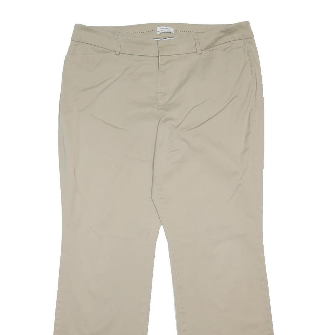 DOCKERS Womens Cotton Blend Beige Relaxed Straight Trousers W36 L30 Casual