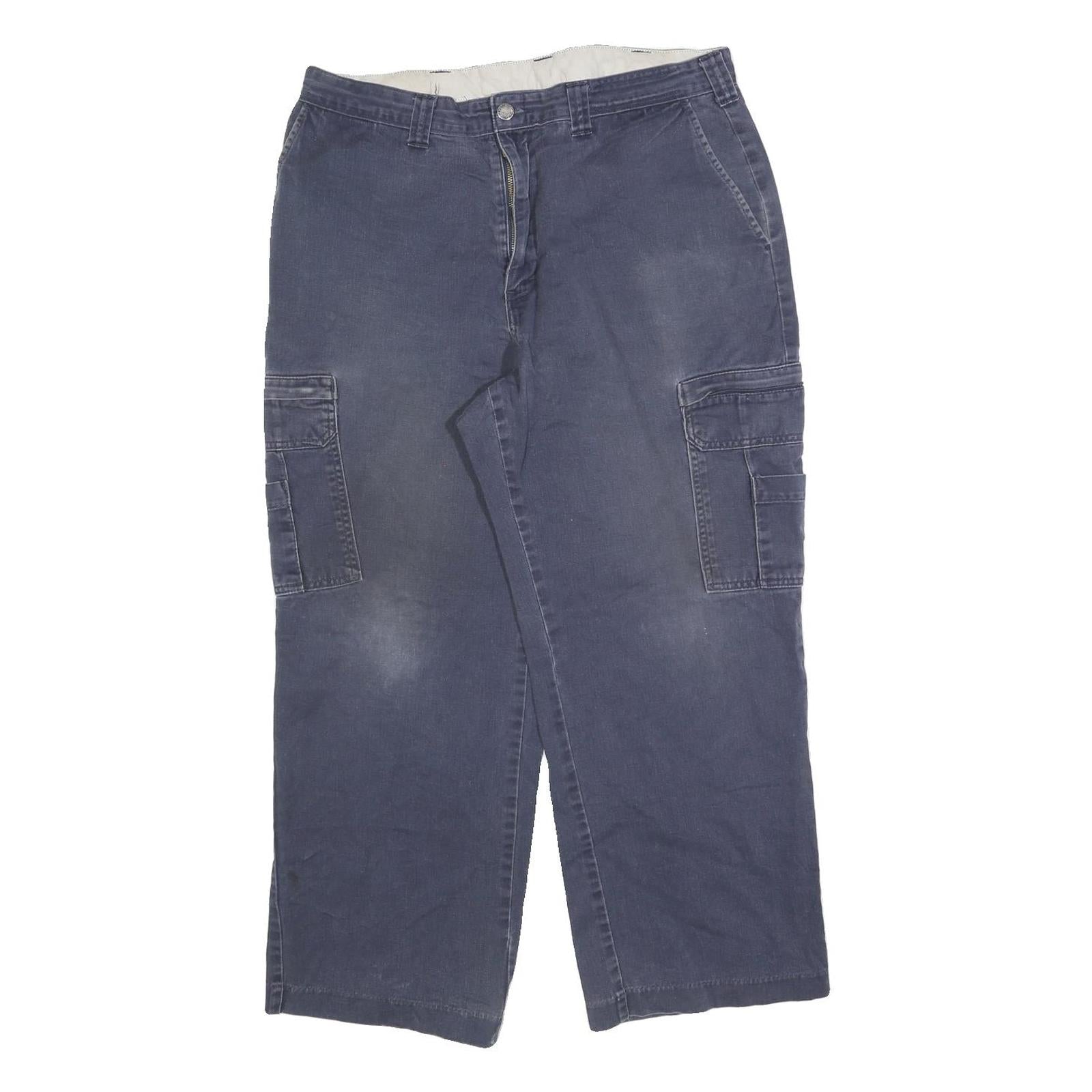 DICKIES Mens Relaxed Cargo Jeans Blue Cotton Blend Zip W36 L27 Workwear Utility