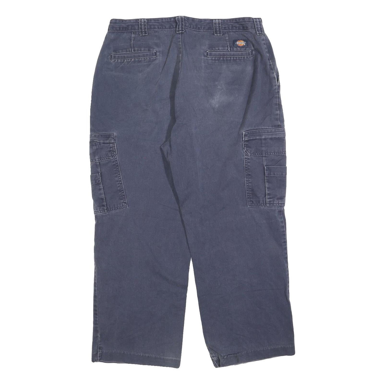 DICKIES Mens Relaxed Cargo Jeans Blue Cotton Blend Zip W36 L27 Workwear Utility