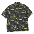 PURITAN Mens Black & Green Palm Tree Print Cotton Blend Shirt M Summer Casual