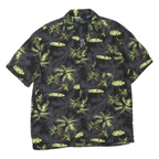 PURITAN Mens Black & Green Palm Tree Print Cotton Blend Shirt M Summer Casual