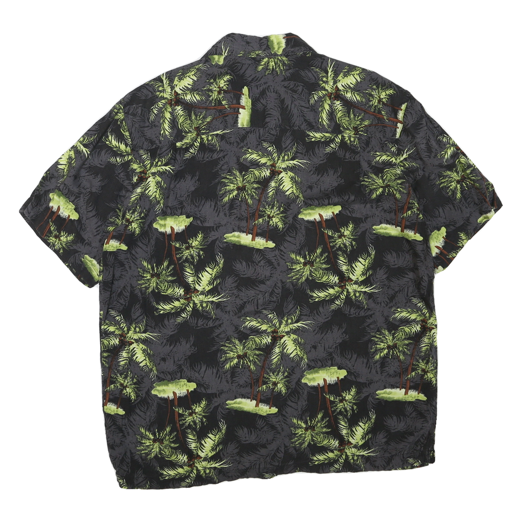 PURITAN Mens Black & Green Palm Tree Print Cotton Blend Shirt M Summer Casual
