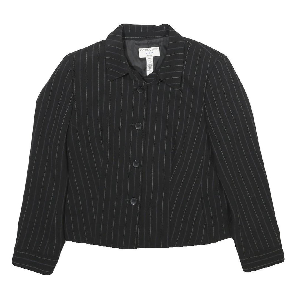 COVINGTON Womens Black Pinstripe Jacket Button UK 12 Polyester Blend Classic