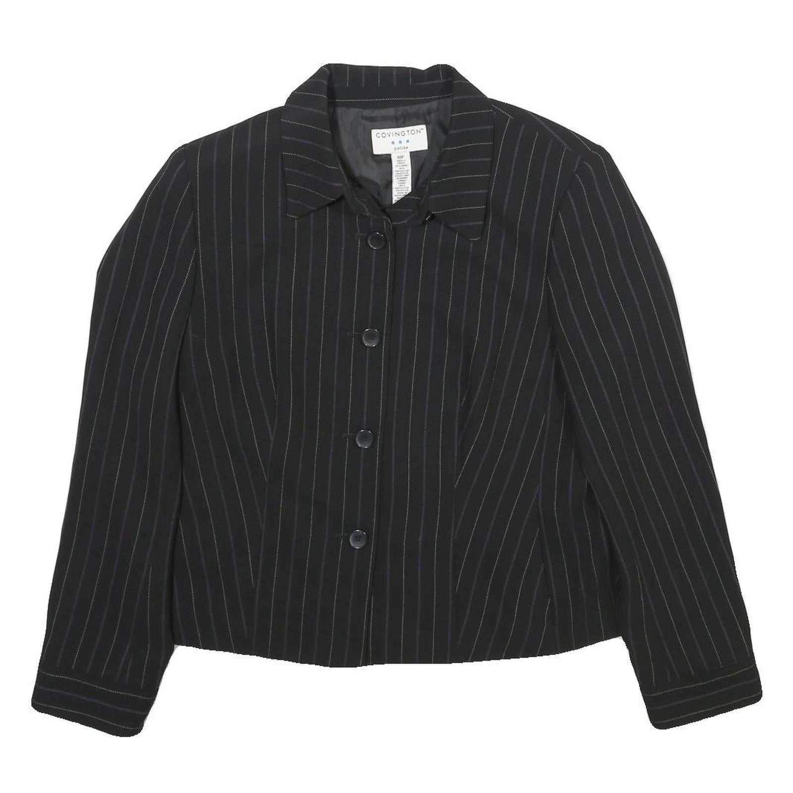 COVINGTON Womens Black Pinstripe Jacket Button UK 12 Polyester Blend Classic
