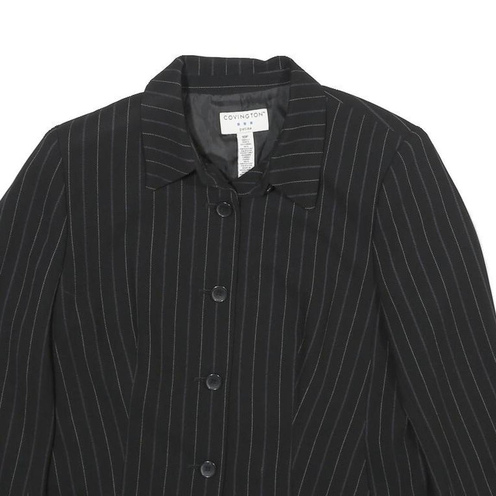 COVINGTON Womens Black Pinstripe Jacket Button UK 12 Polyester Blend Classic
