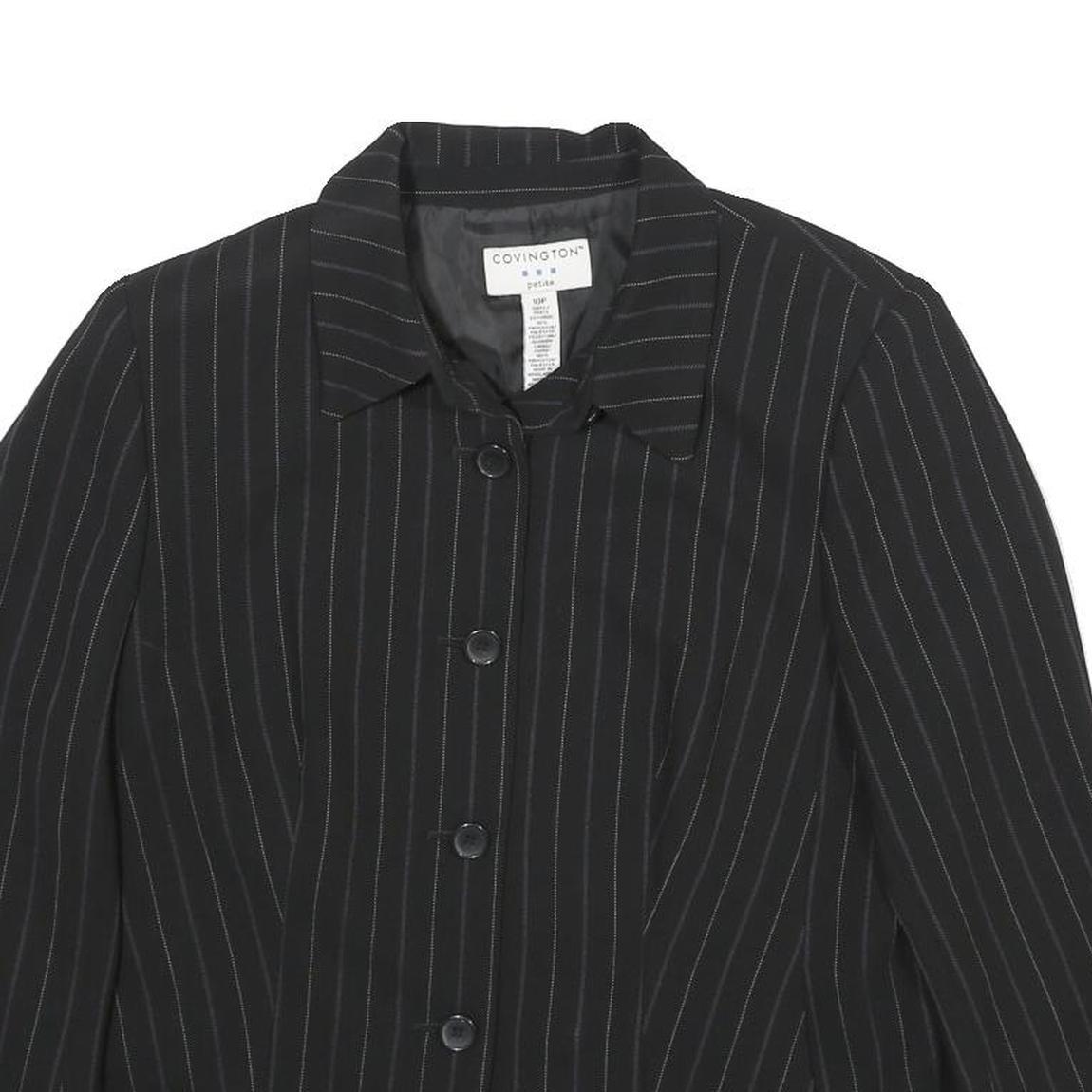 COVINGTON Womens Black Pinstripe Jacket Button UK 12 Polyester Blend Classic