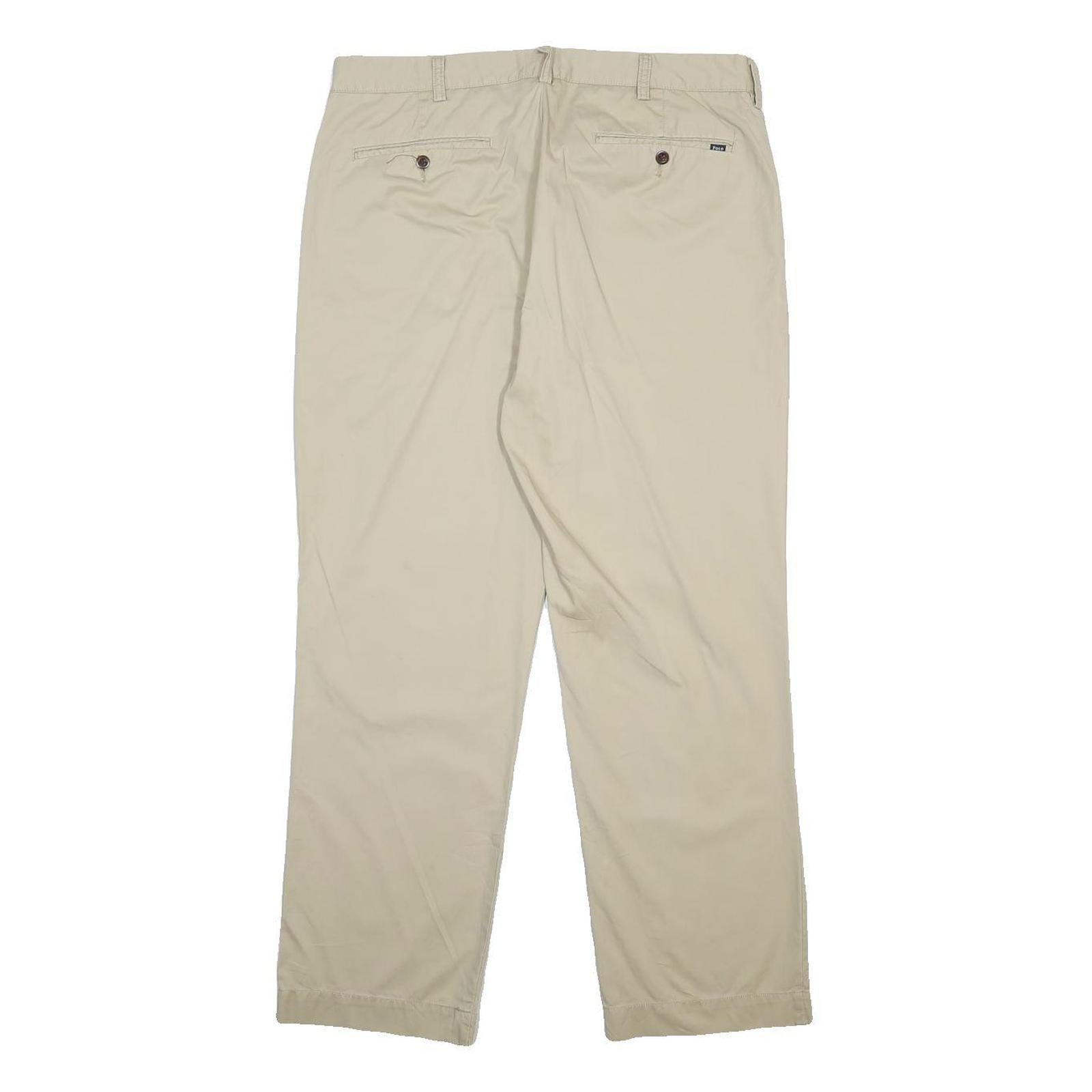 POLO RALPH LAUREN Mens Cotton Beige Regular Straight Trousers W36 L30 Classic