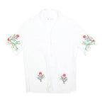 ZARA Womens White Embroidered Shirt Short Sleeve Collared S Floral Design