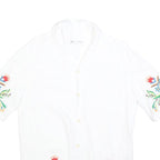 ZARA Womens White Embroidered Shirt Short Sleeve Collared S Floral Design