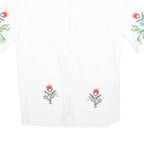ZARA Womens White Embroidered Shirt Short Sleeve Collared S Floral Design