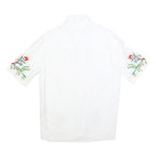 ZARA Womens White Embroidered Shirt Short Sleeve Collared S Floral Design