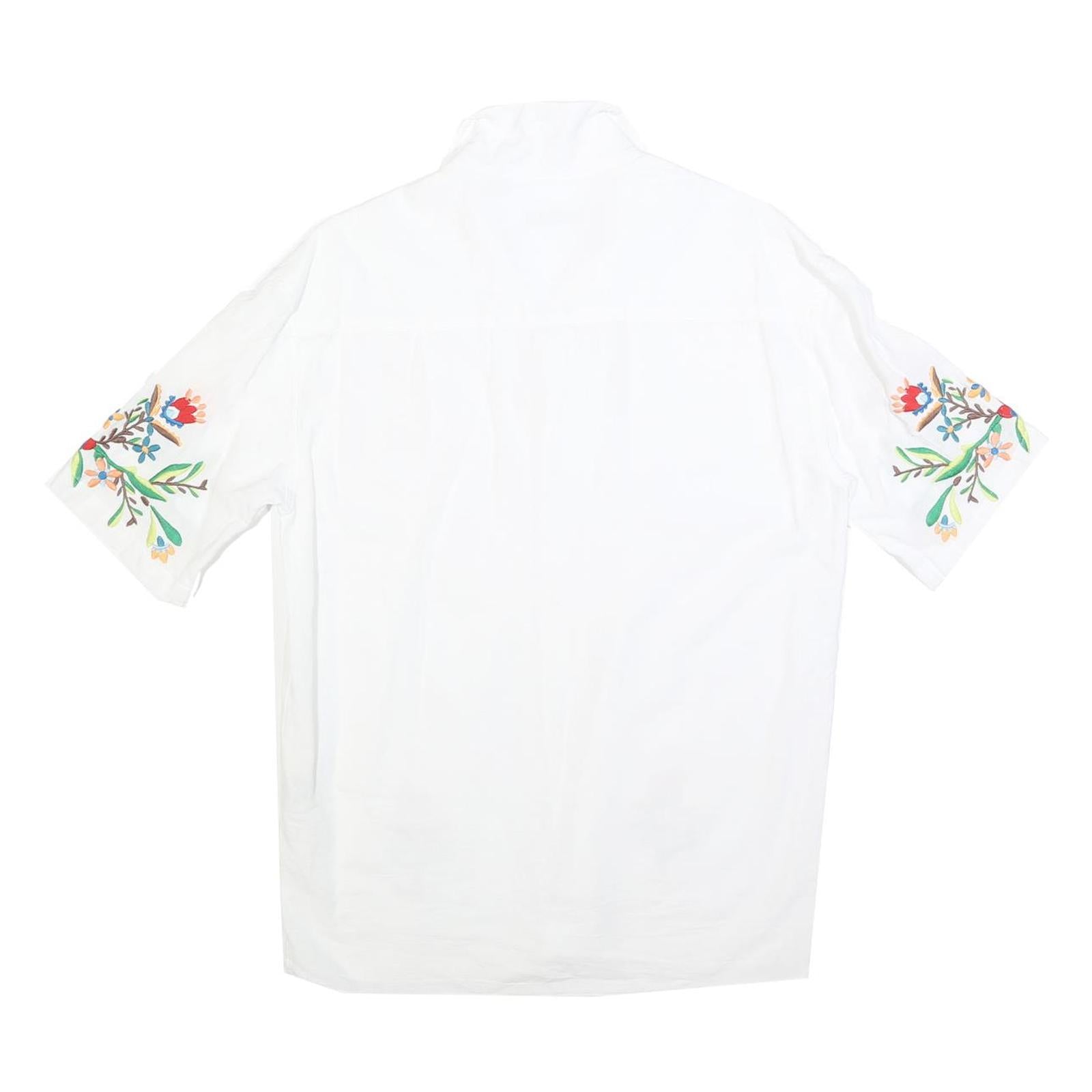 ZARA Womens White Embroidered Shirt Short Sleeve Collared S Floral Design