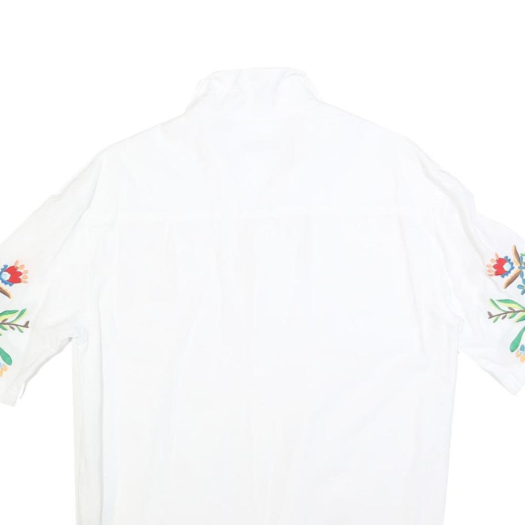 ZARA Womens White Embroidered Shirt Short Sleeve Collared S Floral Design