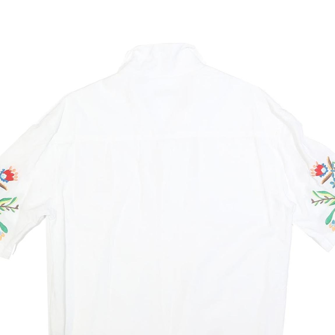 ZARA Womens White Embroidered Shirt Short Sleeve Collared S Floral Design