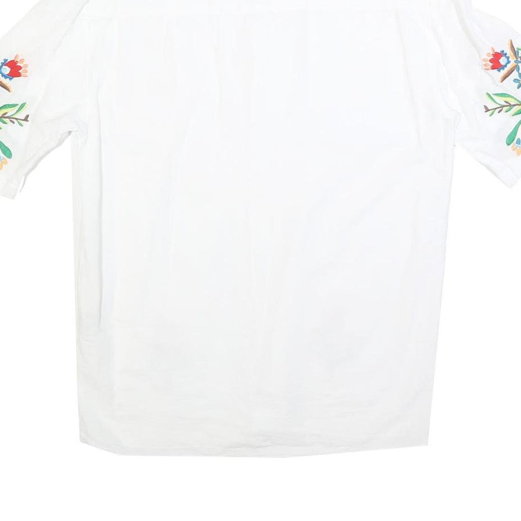 ZARA Womens White Embroidered Shirt Short Sleeve Collared S Floral Design