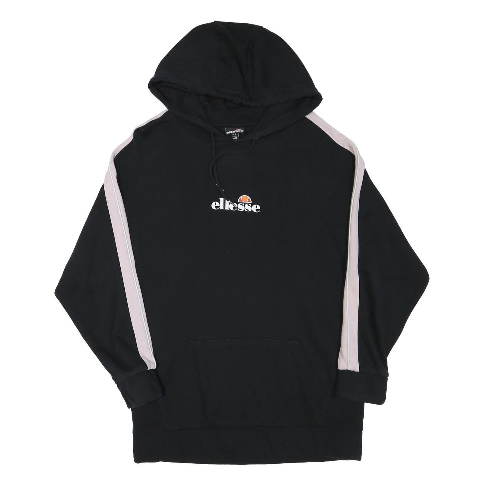 ELLESSE Womens Black & Pink Hoodie UK 12 Cotton Blend Pullover Casual Sweatshirt