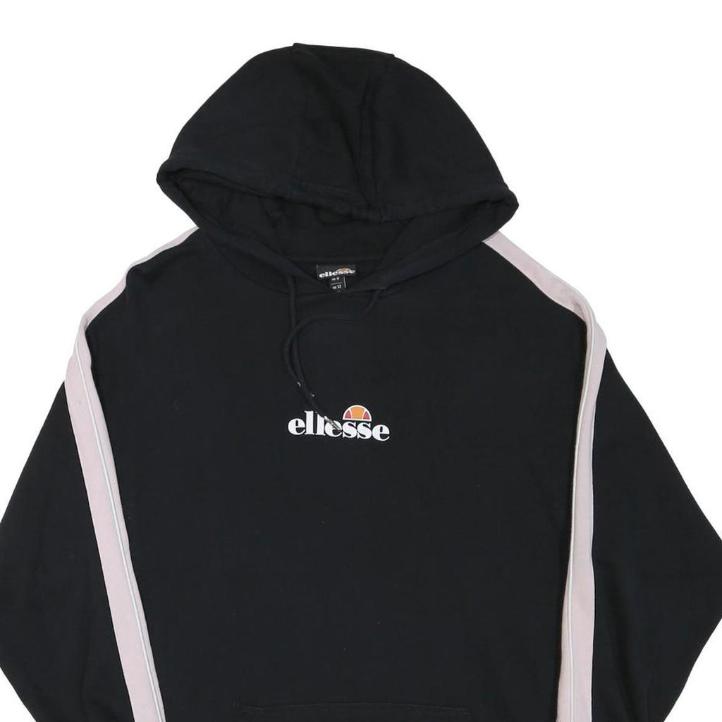 ELLESSE Womens Black & Pink Hoodie UK 12 Cotton Blend Pullover Casual Sweatshirt